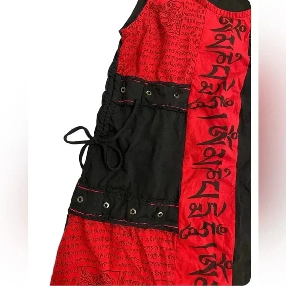 Leopards & Roses Made  In Nepal Black Red Mini Sleeveless Dress Size Medium - Picture 10 of 15